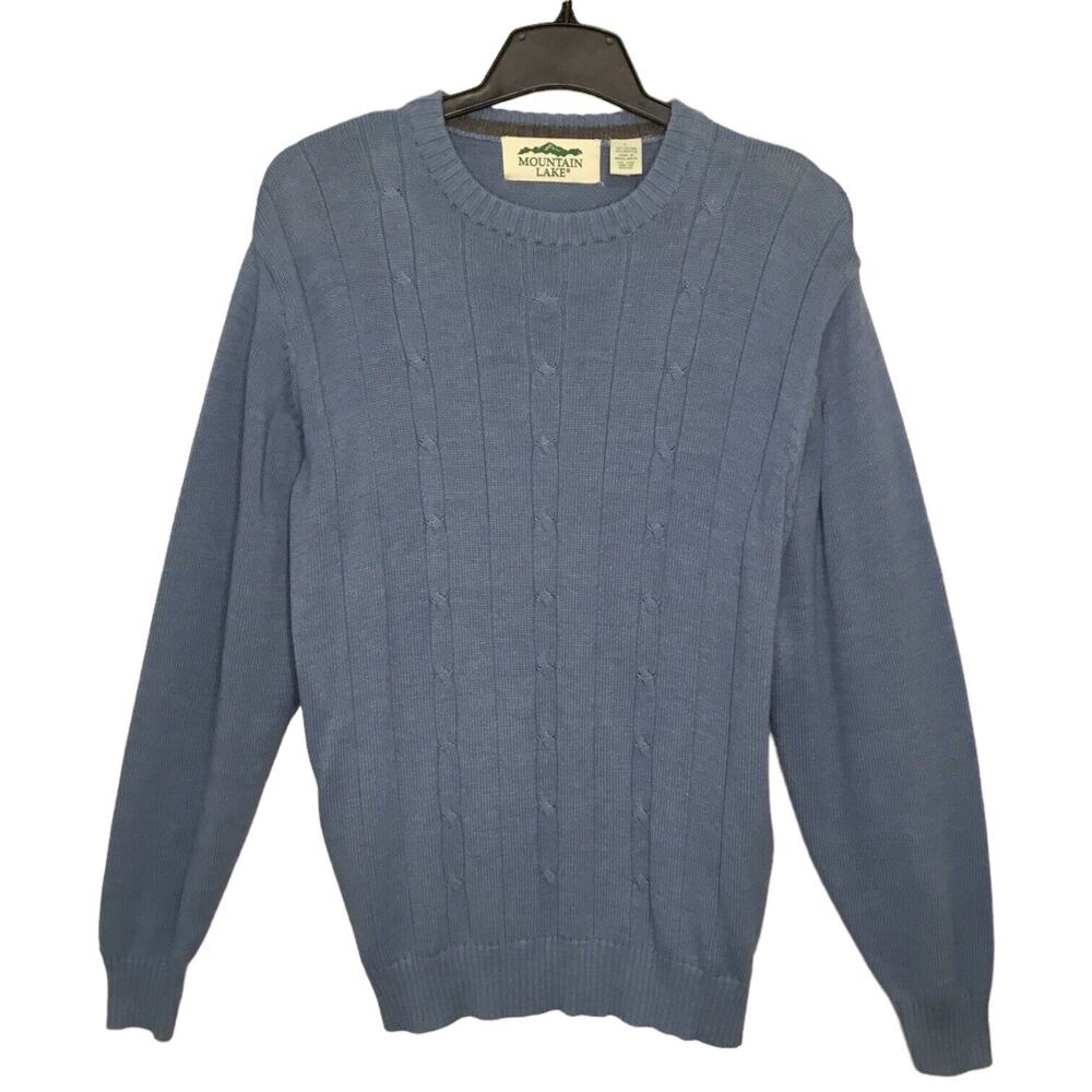 Mountain Lake Sweater Mens L Pullover Long Sleeve Crew Neck Cable Knit Blue
